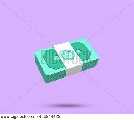 Money And Cash Bundle 3d Icon. Dollar And Bucks Bundle Stack Symbol. Stack Of Us Dollar Notes In Gre