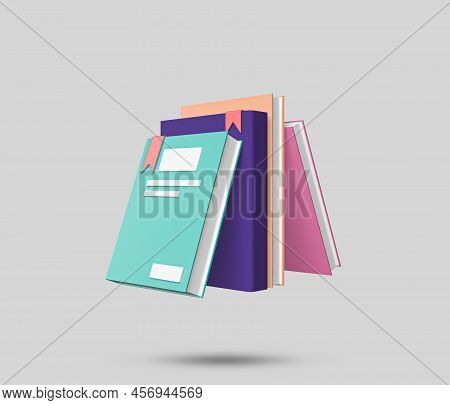 Book 3d Icon. Stack Of Books 3d Icon For Education, Student  And School Concept. Different Colors Of