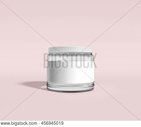 Glass Jar Mockup For Label Design. 3d Realistic Transparent Glass And Plastic Jar. Purple Color Mock