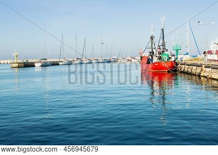 May,  02, 2022 , Sailboats Moored In Hel Harbour.  Marina Before The Season.   Hel, Hel Peninsula, B