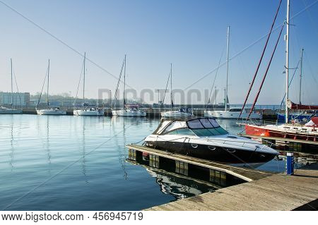 May,  02, 2022 , Sailboats Moored In Hel Harbour.  Marina Before The Season.   Hel, Hel Peninsula, B