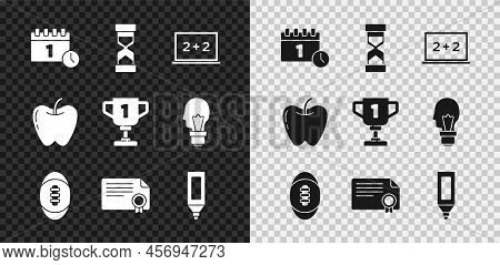 Set Calendar First September Date, Old Hourglass With Sand, Chalkboard, American Football Ball, Cert