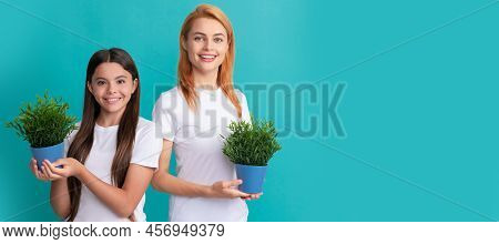 Mother And Daughter Child Banner, Copy Space, Isolated Background. Fostering And Adoption. Happy Ado