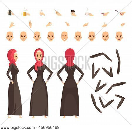 Arab Woman In Traditional Moslim Long Black Robe And Red  Headscarf With Accessories Constructor Set