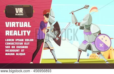 Virtual Reality Glasses Advertisement Poster With Medieval Ridder In Armor Duel With Player Scene Ca