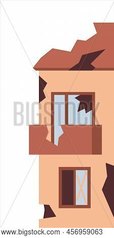 Old Ruined, Abandoned And Collapsed City Office Buildings. Illustration Of Abandoned Building After 