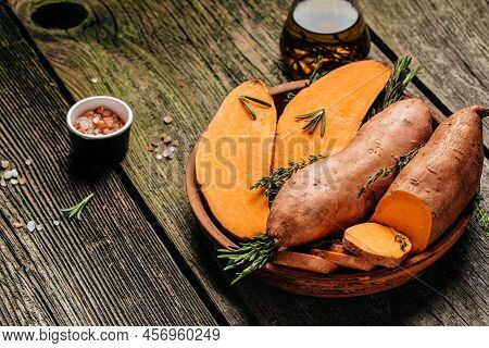 Louisiana Beauregard Sweet Potatoes, Organic Orange Sweet Potato Or Batatas. Vegan Food Ingredient. 