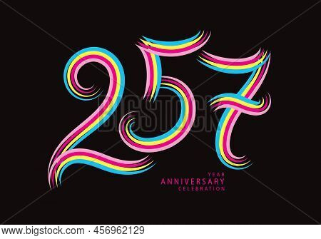 257 Number Design Vector, Graphic T Shirt, 257 Years Anniversary Celebration Logotype Colorful Line,