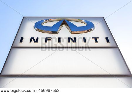 Samara, Russia - June 18, 2022: Dealership Sign With The Logo Of Infinity Automaker. Infiniti Is The