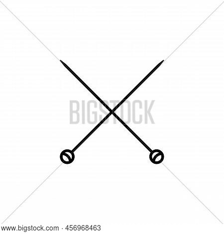 Crossed Knitting Needles. Simple Minimal Icon And Logo Design. Vector Illustration On White Backgrou
