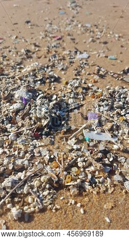 Plastic Waste And Micro Plastic Washed On The Shore Of The Atlantic Ocean