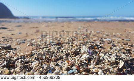 Plastic Waste And Micro Plastic Washed On The Shore Of The Atlantic Ocean