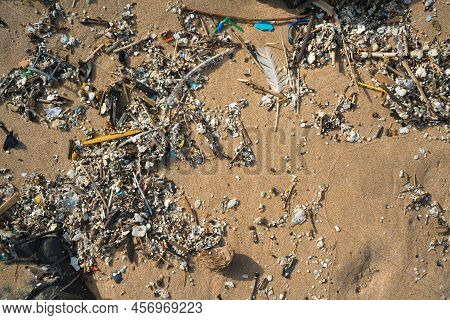 Plastic Waste And Micro Plastic Washed On The Shore Of The Atlantic Ocean
