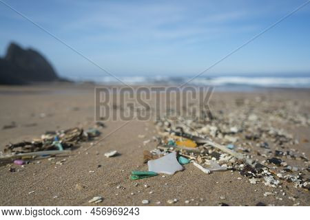 Plastic Waste And Micro Plastic Washed On The Shore Of The Atlantic Ocean