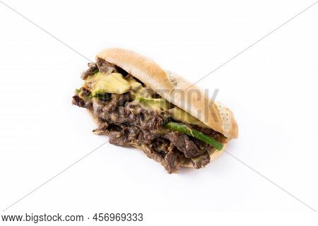 Philly Cheesesteak Sandwich With Beef, Cheese,green Pepers And Caramelized Onion