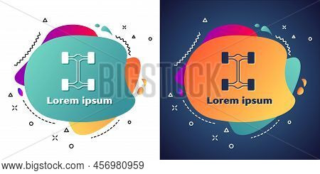 White Chassis Car Icon Isolated On White And Blue Background. Abstract Banner With Liquid Shapes. Ve