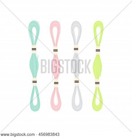 Threads For Sewing And Cross Stitching, Set Tools For Sewing Or Knitting, Cartoon Vector Illustratio