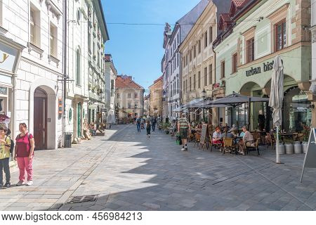 Bratislava, Slovakia - May 31, 2022: Michalska Street In Old Town Of Bratislava At Sunny Day.