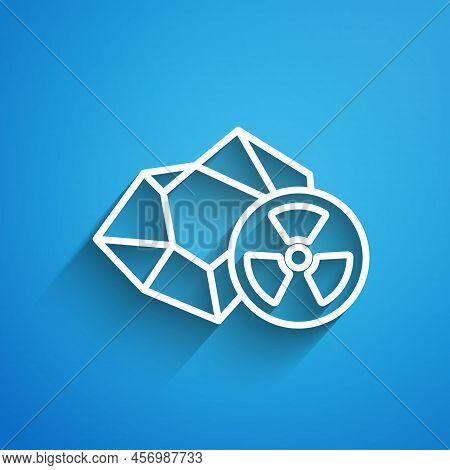 White Line Radioactive Icon Isolated On Blue Background. Radioactive Toxic Symbol. Radiation Hazard 