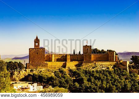 The Alcazaba Fortress In Antequera, Province Of Malaga, Andalucia Spain. Historical Landmark.
