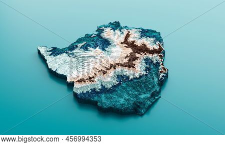 Topographic Zimbabwe Map Hypsometric Zimbabwe Elevation Tint Spectral Shaded Relief Map 3d Illustrat