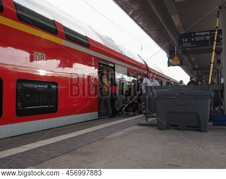 People Boarding Train At Nuernberg Hauptbahnhof Central Station