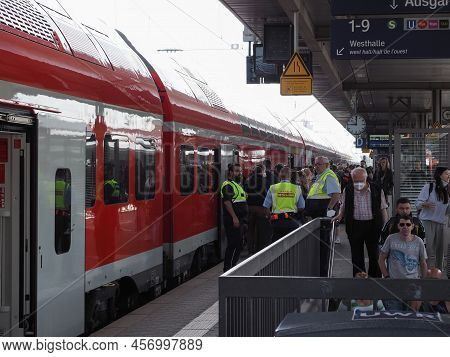 People Boarding Train At Nuernberg Hauptbahnhof Central Station