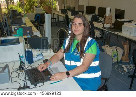 Nitra, Slovakia - 06.14.2022: Female Worker Of The Ukrainian Refugee Center In Nitra Under Un Patron
