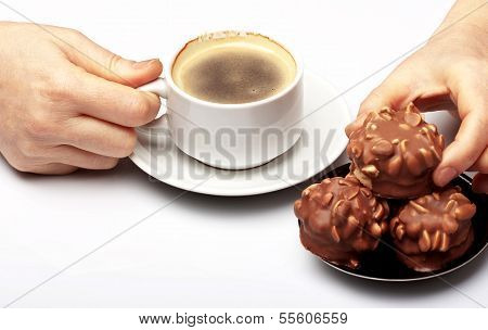 Coffee with chocolate biscuits