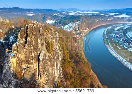 Scene with rock over Elbe river