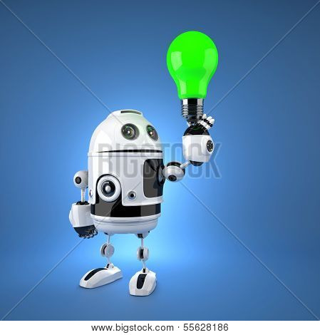 Android Robot With Green Light Bulb