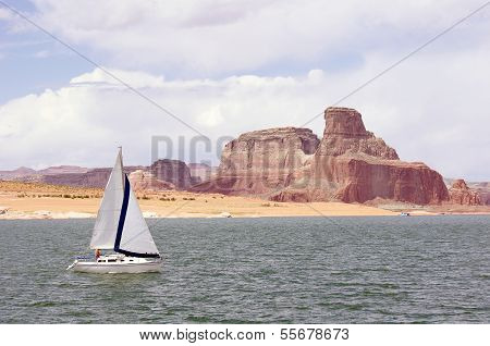 Sailboat Floating In Lake Powell