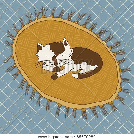 Little Kitten Asleep on a Rug