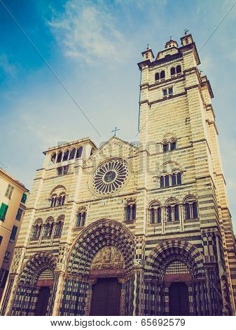 Retro Look St Lawrence Cathedral In Genoa