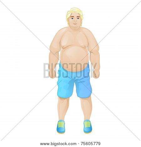 fat overweight sport man wear blue shorts