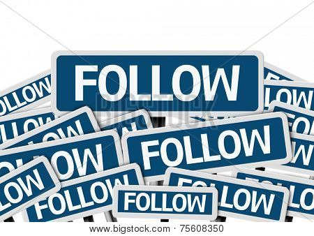 Follow written on multiple blue road sign