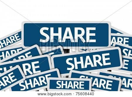 Share written on multiple blue road sign