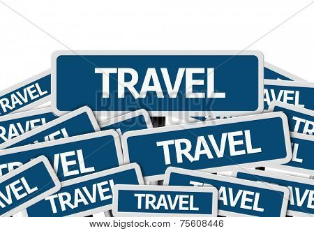 Travel written on multiple blue road sign