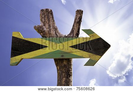 Jamaica wooden sign on a beautiful day