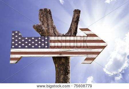USA wooden sign on a beautiful day