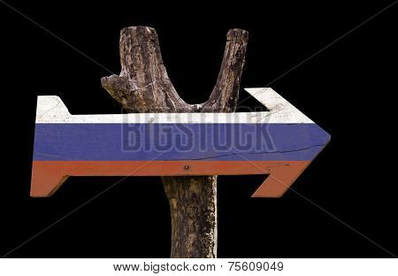 Russia wooden sign isolated on black background