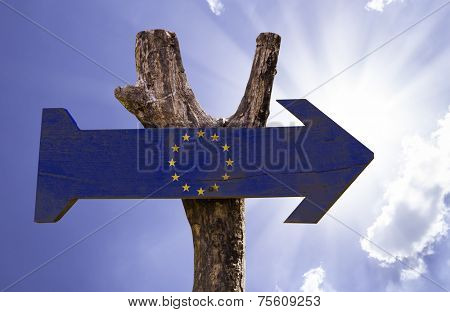 European Union wooden sign on a beautiful day