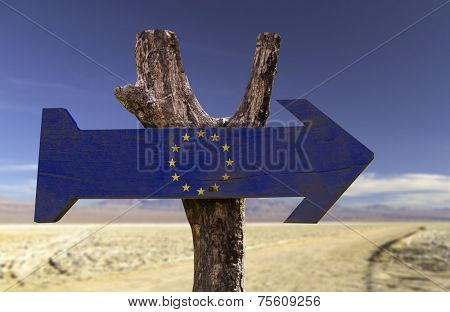 European Union wooden sign with a desert background