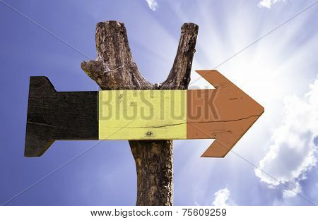 Belgium wooden sign on a beautiful day 