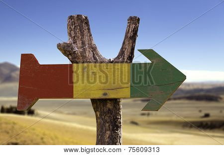 Guinea wooden sign with a desert background