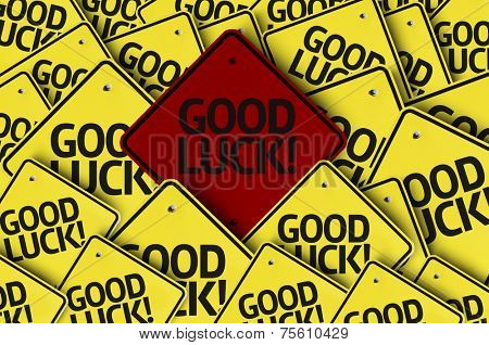 Good Lucky written on multiple road sign 