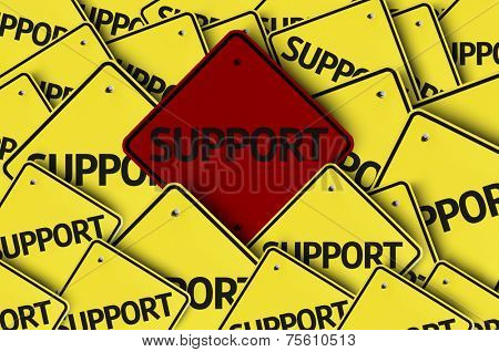 Support written on multiple road sign