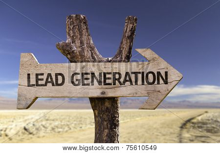 Lead Generation wooden sign with a desert background