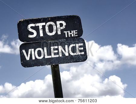 Stop the Violence sign with clouds and sky background 