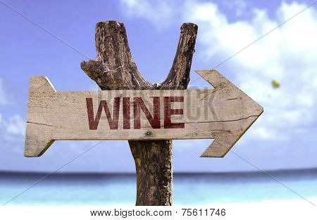 Wine sign with a beach on background 